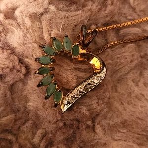 Vintage Gold/Sterling Silver and Vermeil Green Heart Necklace